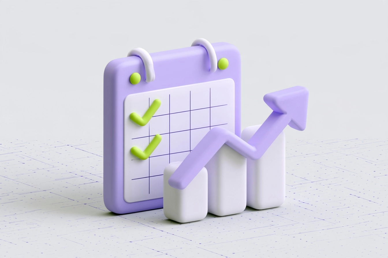 Onay işaretli takvim ve yükselen grafik